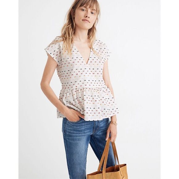 Madewell XS Peplum Crossover Top in Rainbow Clipdot - Picture 1 of 7